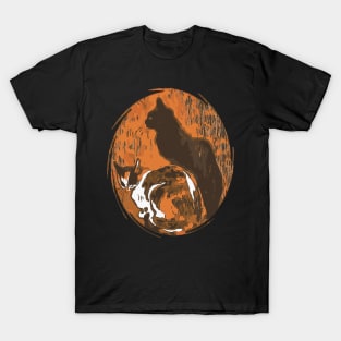 Calico Cat And Black Cat Grungy Art T-Shirt